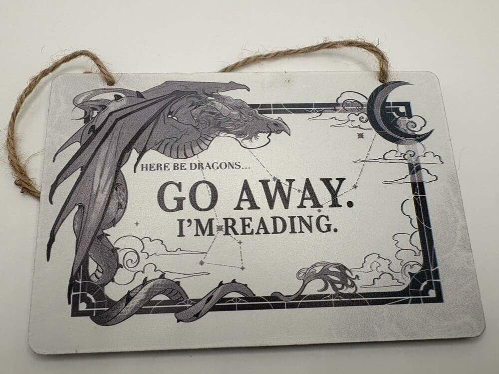 OwlCrate Go Away I'm Reading Dragon Hanging Sign